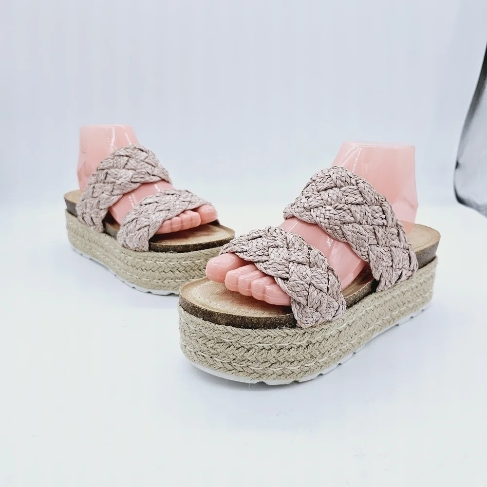 Madden Girl Blush Braided Raffia Pretty Espadrille Open Toe Platform Sandals